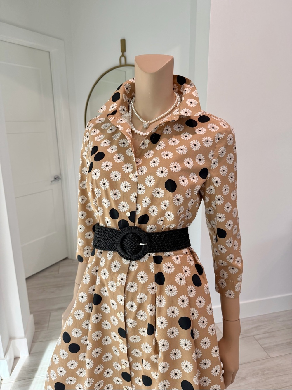 Talbots Petite Women’s Shirt Dress | Size 8P | Camel/Black/White | Cotton - Picture 2 of 15